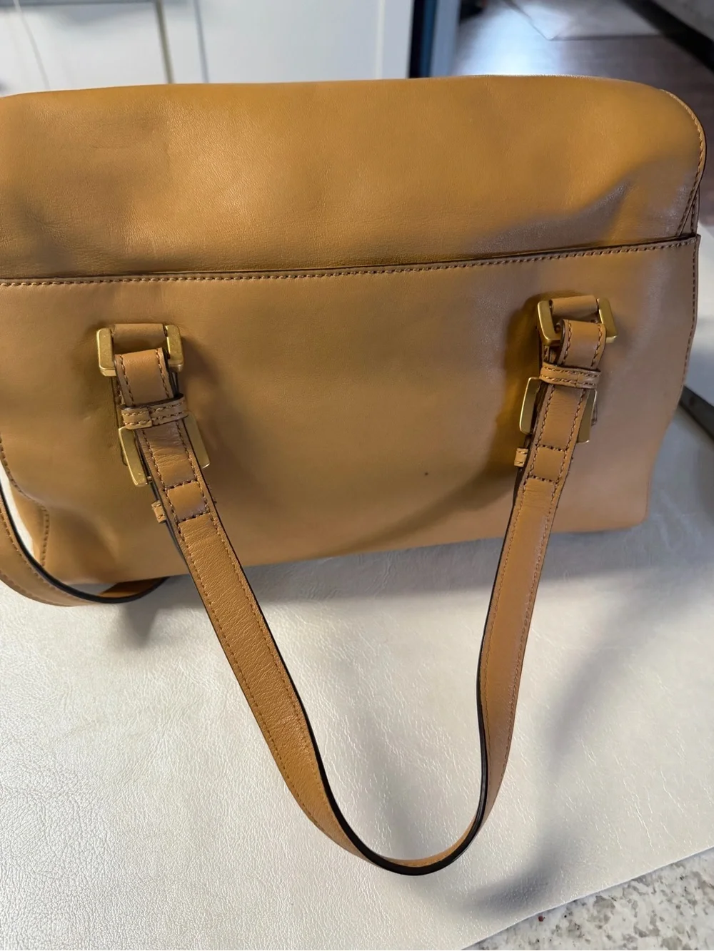 Michael Kors Camel Leather Satchel with Gold Hardware